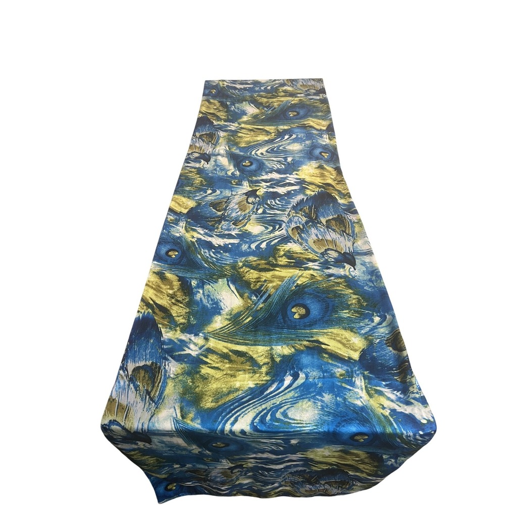Peacock Feather Print Scarf Women OS Blue Green Yellow Formal Accessory